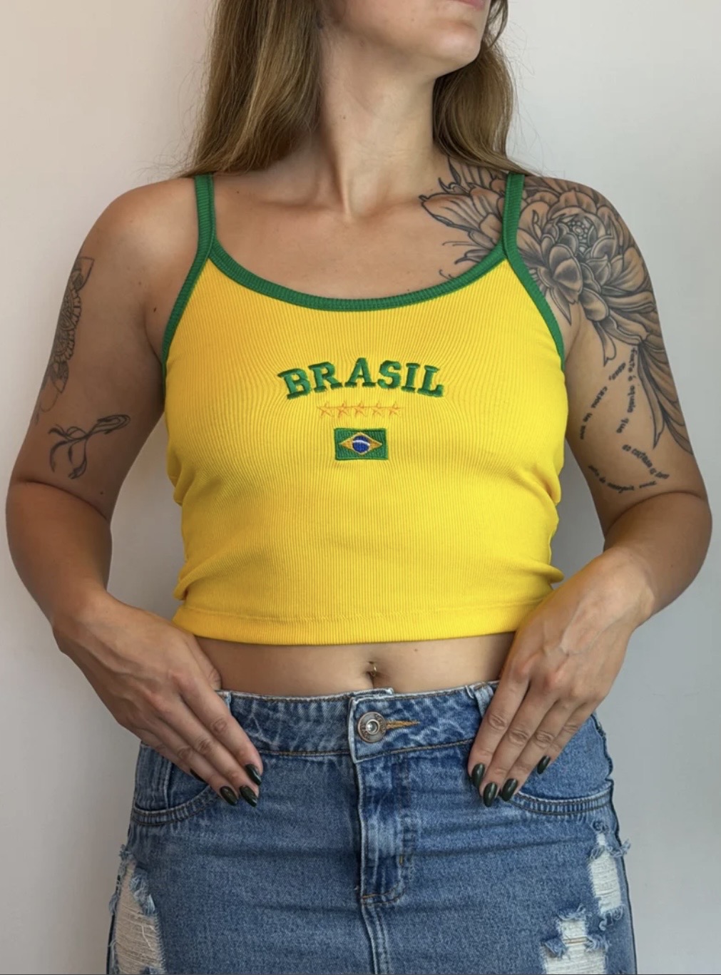 Feminino Cropped Regata Brasil Amarelo