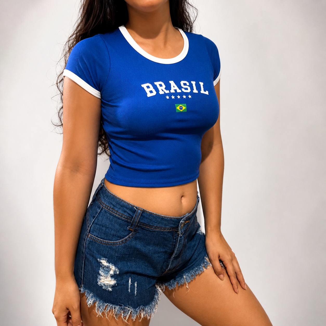 Feminino Cropped Brasil Azul