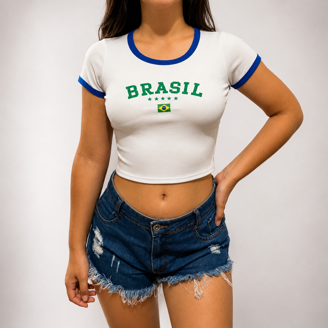 Feminino Cropped Brasil Branco